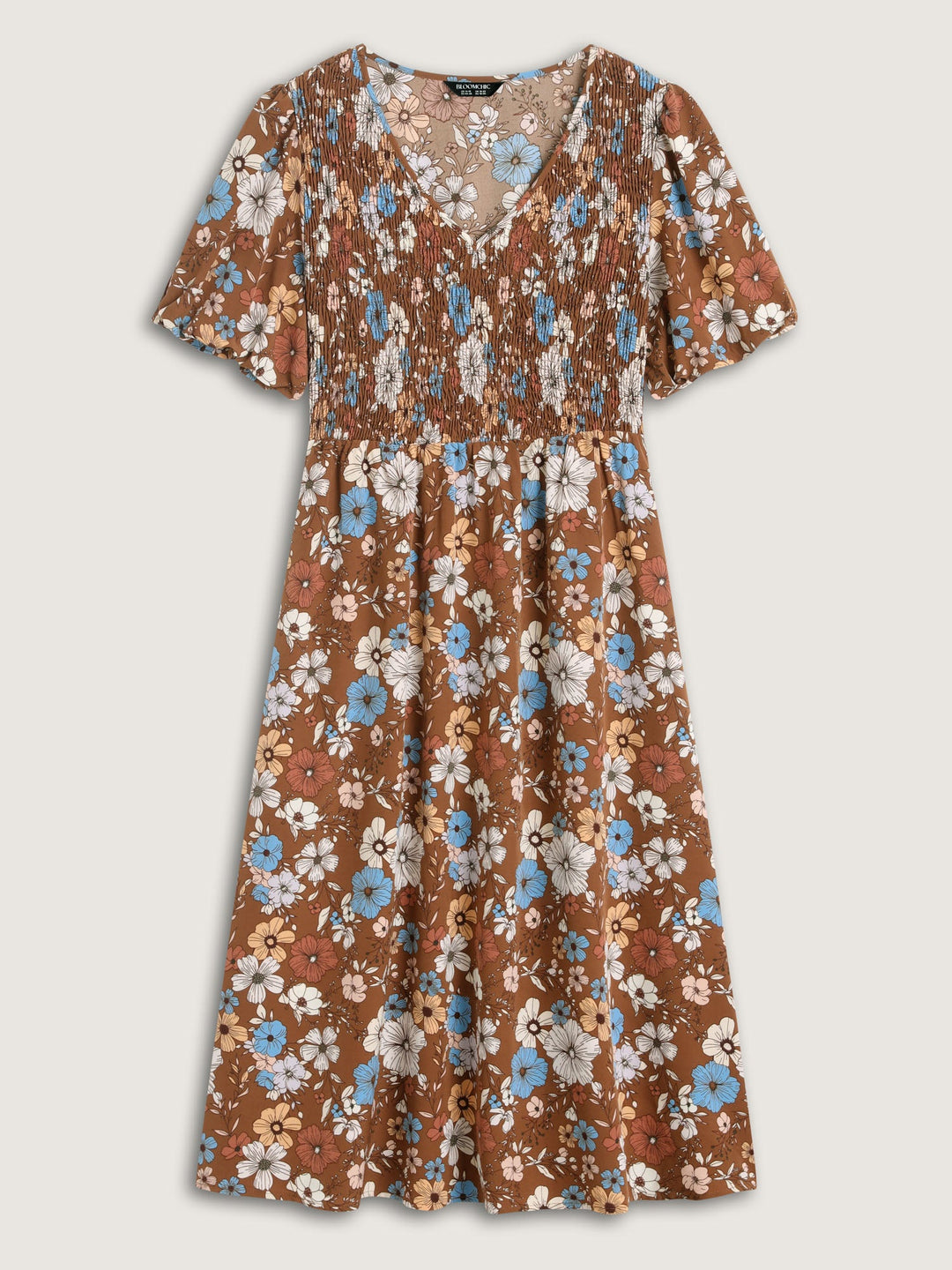 Fall Florals Shirred Bodice Midi Dress