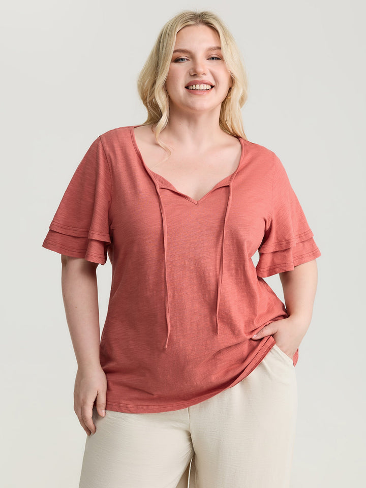 Pure Cotton Stretchy Layered Sleeve T-Shirt