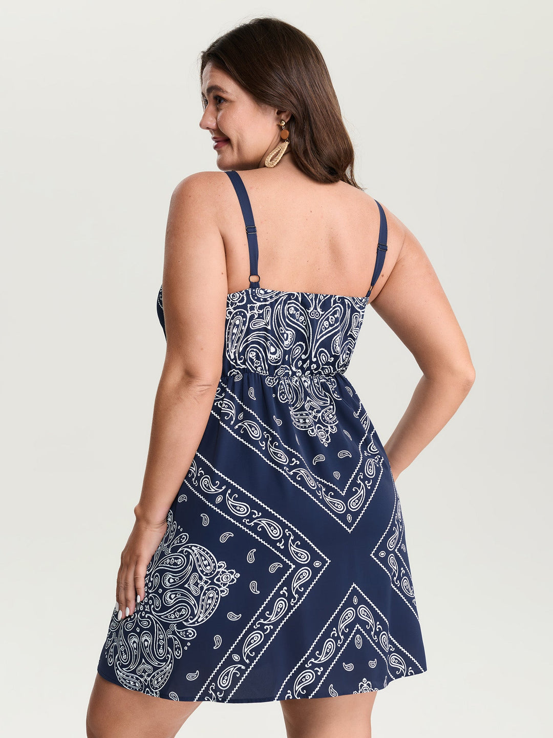 Geometric Stripe Shirred Back Mini Dress