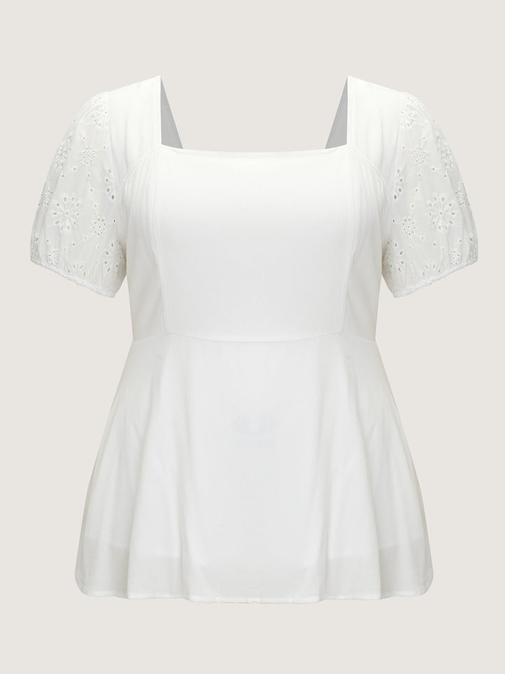 Cotton Floral Eyelet Trim Fit And Flare Blouse