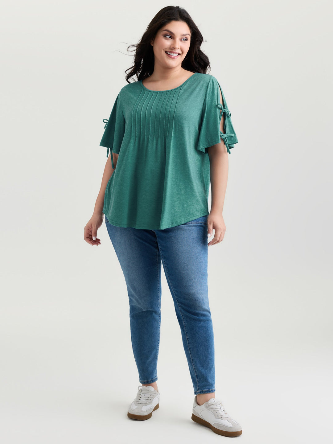 Supersoft Pleated Knot-Tie Sleeve T-Shirt