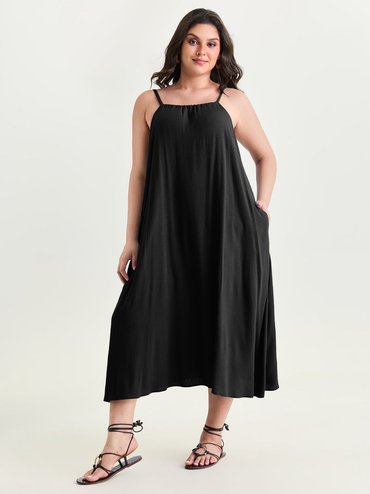 Backless Flowy Cami Plain Midi Dress