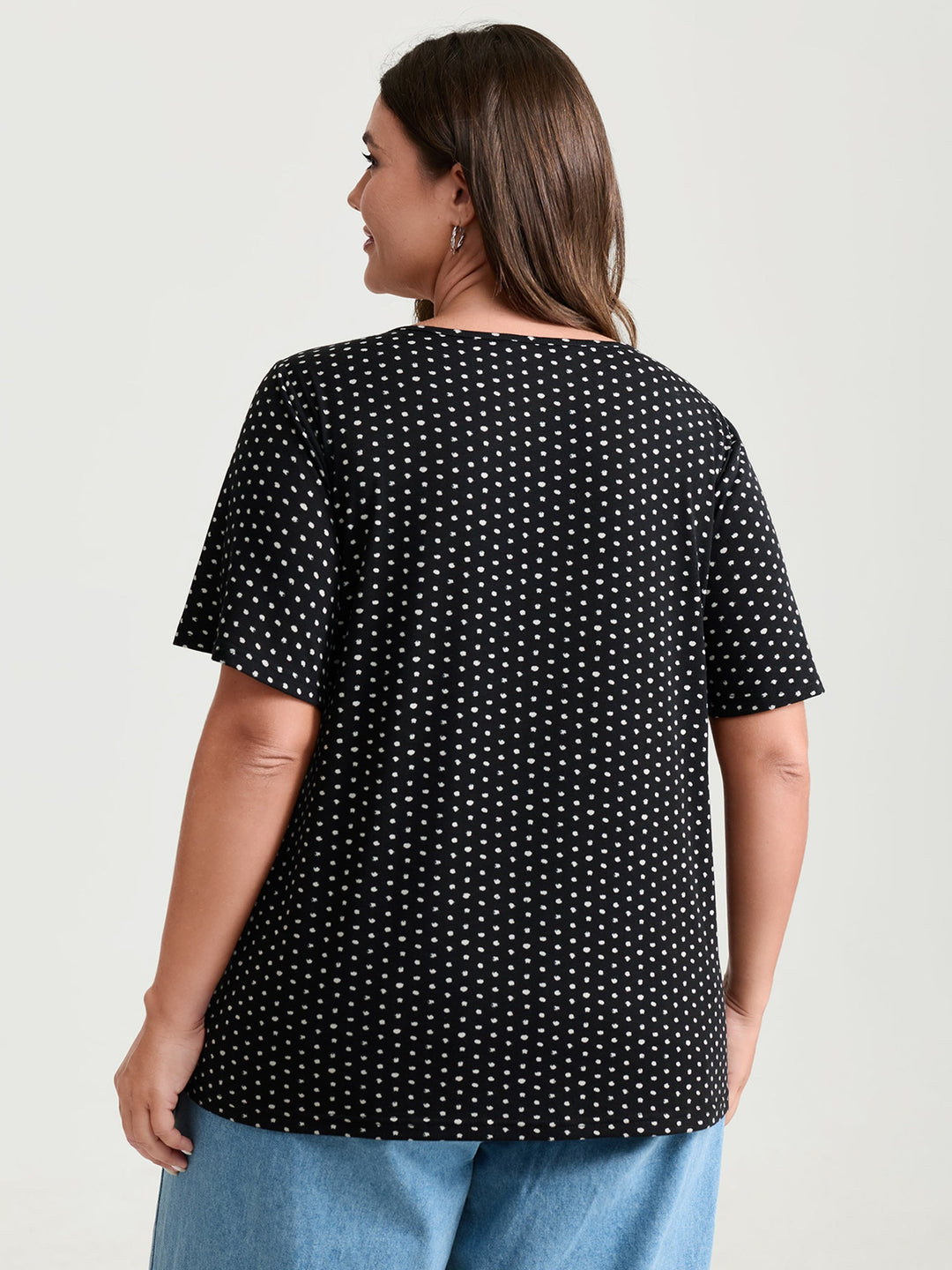 Colorful Floral Embroidered Neckline Polka Dot Top