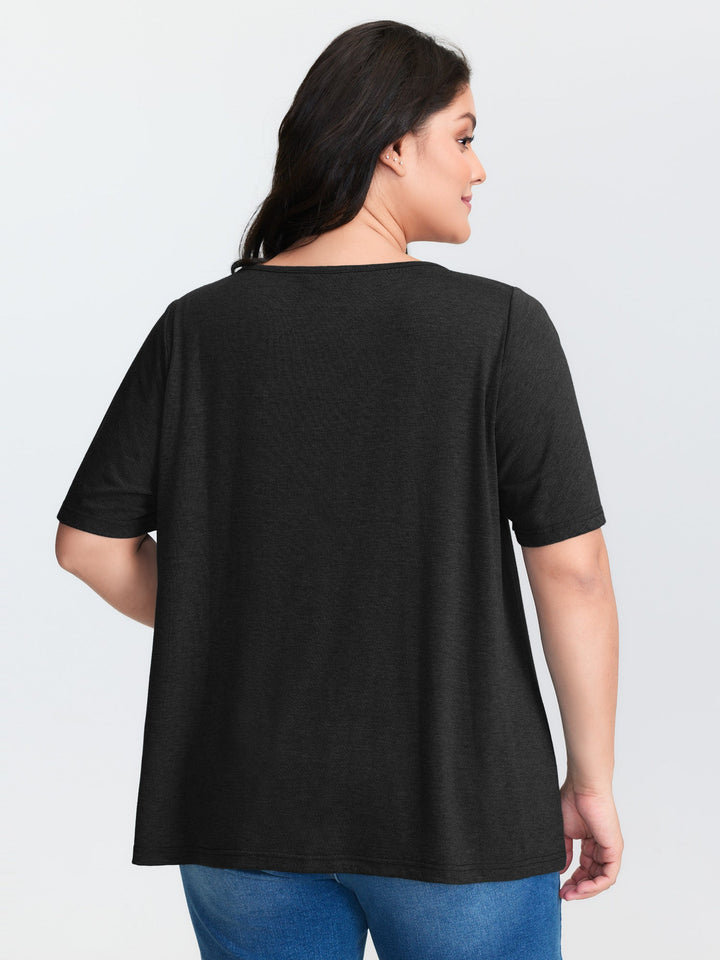 Supersoft Lace Trim Neckline Knit Top