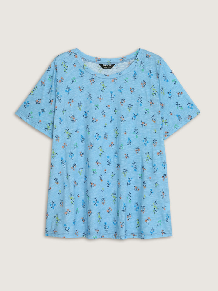 Cotton Stretchy Floral Print Long T-Shirt