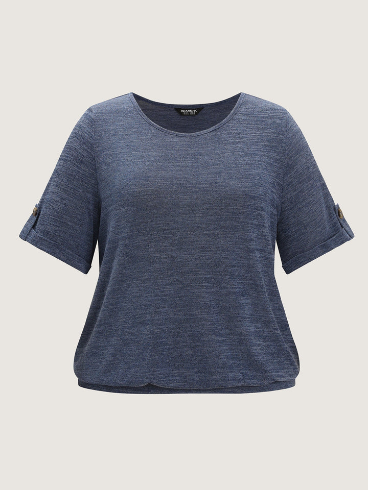 Stretchy Plain Folded Cuff Sleeve T-Shirt