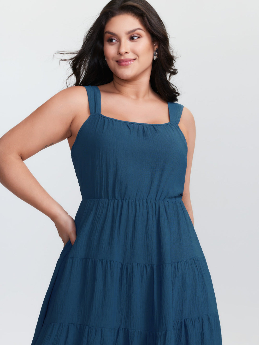 Plain Tiered Wide Strap Maxi Dress