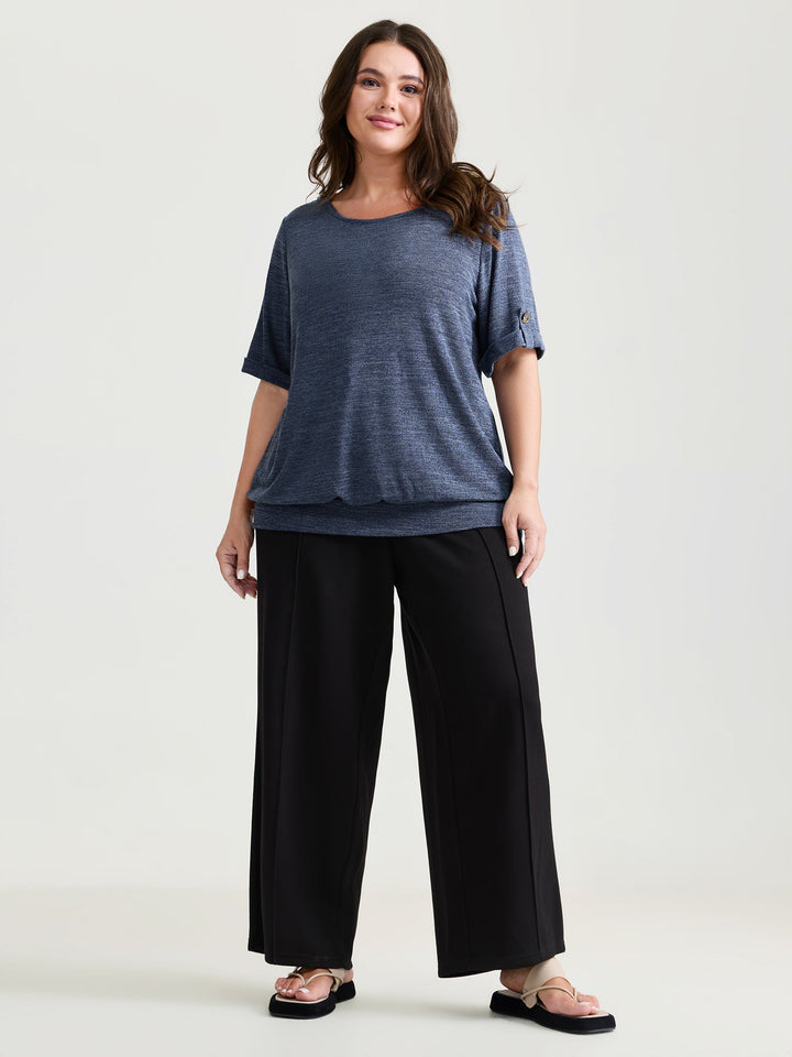 Stretchy Plain Folded Cuff Sleeve T-Shirt