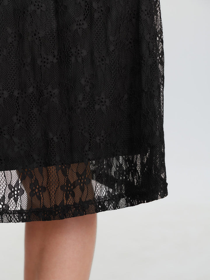 Star Lace Trim Shirred Waist Mini Dress