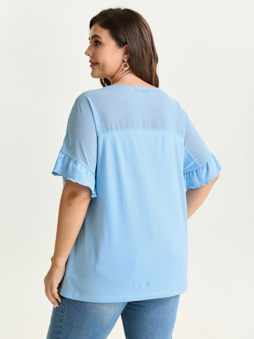 Sheer Floral Print Contrast Knit Top
