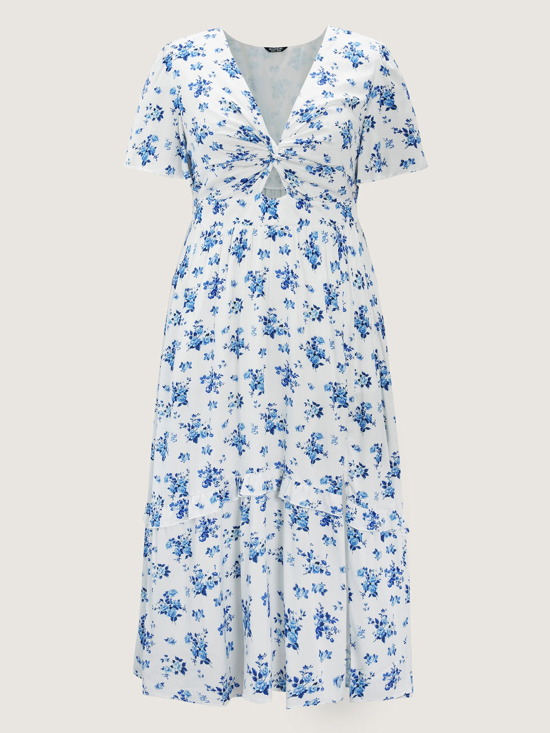 Floral Print Cut-Out Twisted Midi Dress