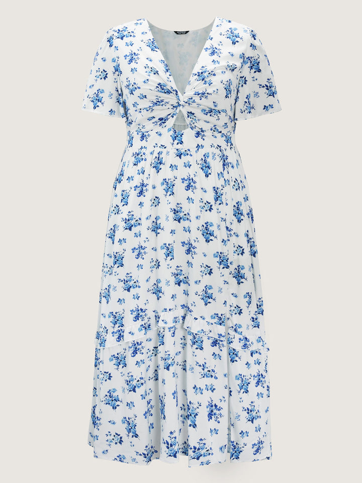 Floral Print Cut-Out Twisted Midi Dress