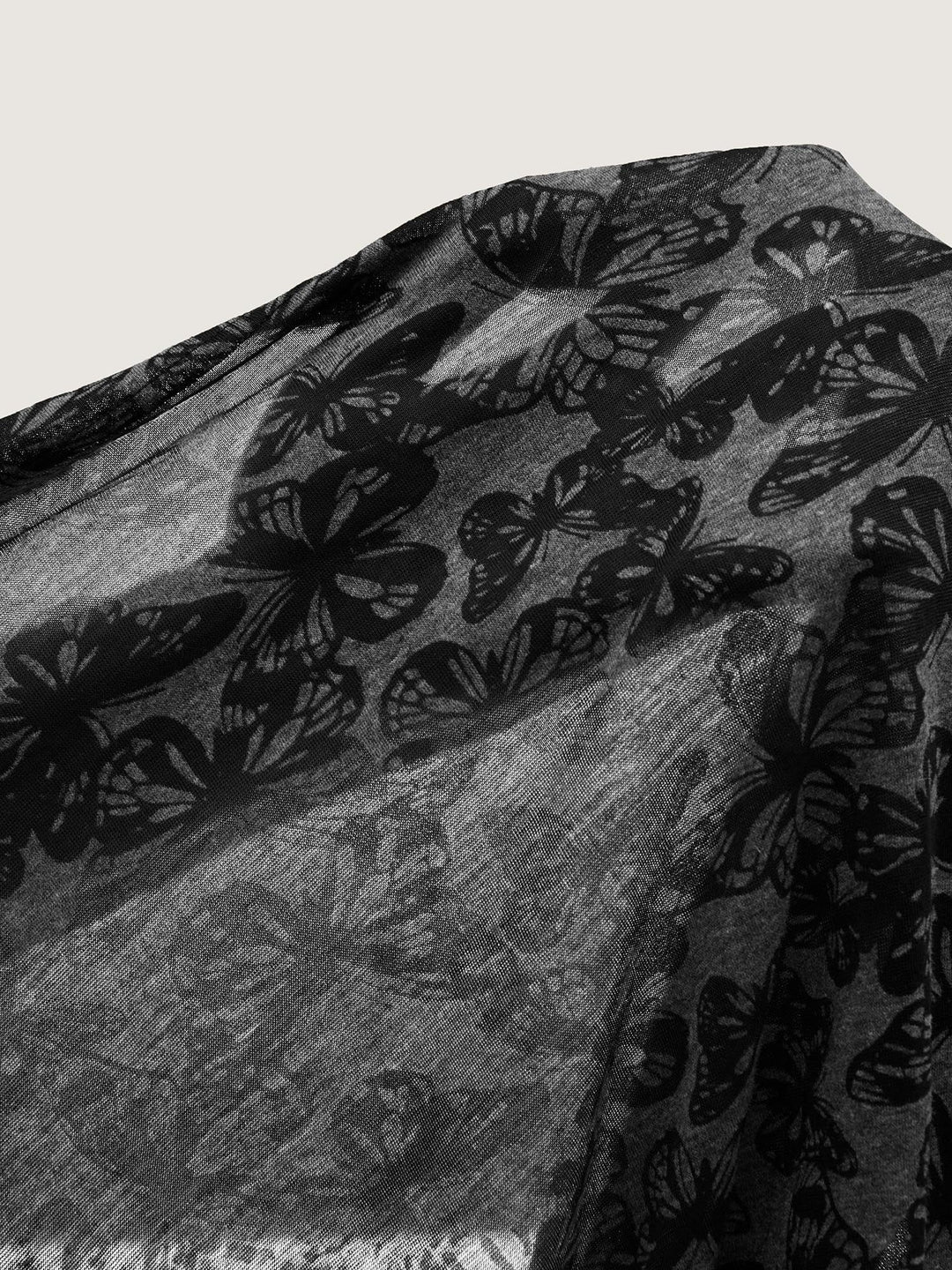Textured Butterfly Pattern V-Neck T-Shirt