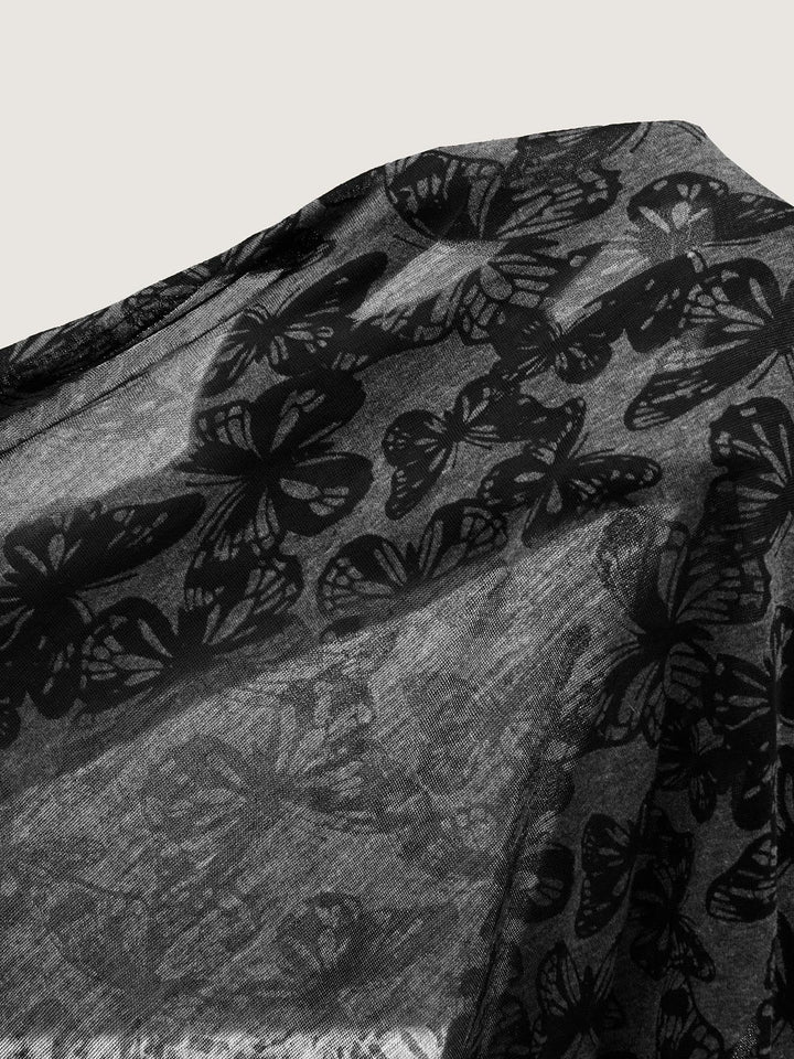 Textured Butterfly Pattern V-Neck T-Shirt