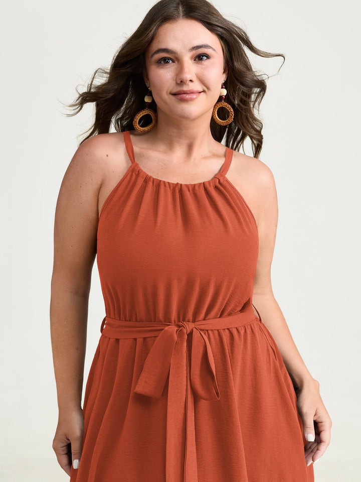 Colorful Boho Striped Hem Halter Neck Maxi Dress