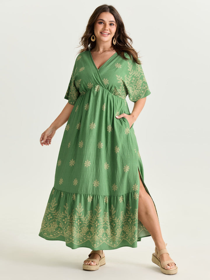 Surplice Neck Split Side Pockets Maxi Dress