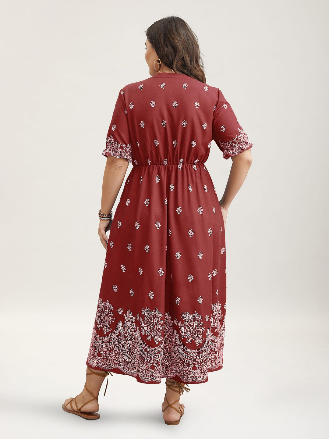 Floral Waist-Tie Notched Collar Midi Dress