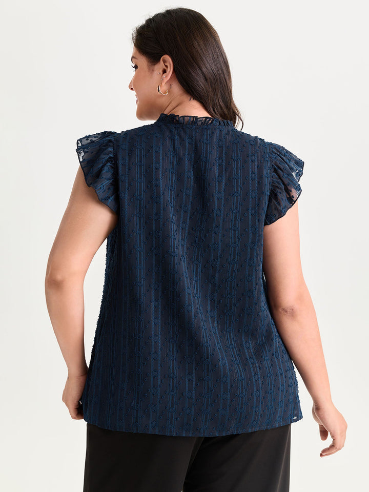 Textured Ruffled Notched Collar Blouse