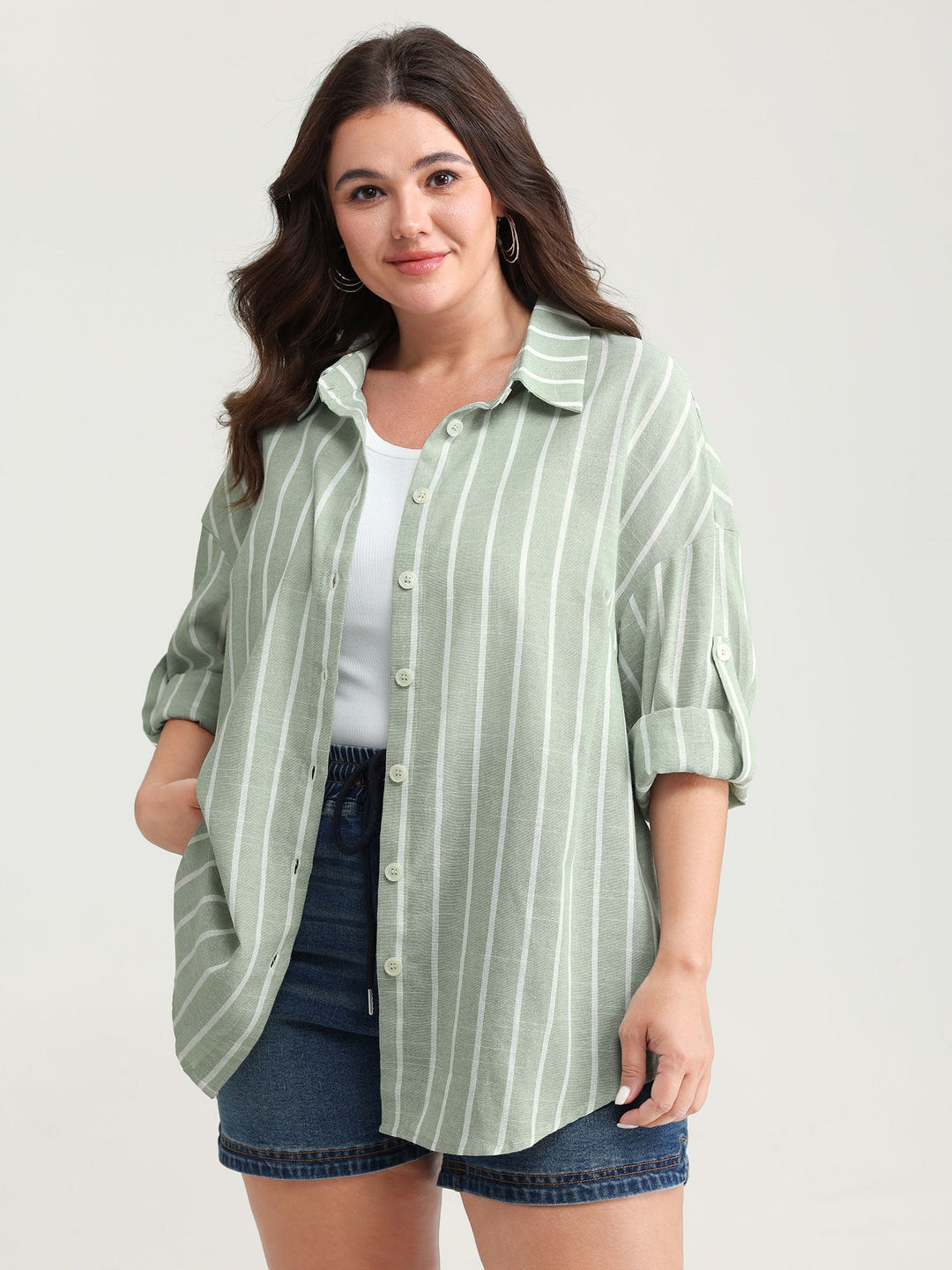 Adjustable Tab Sleeve Button-Down Shirt