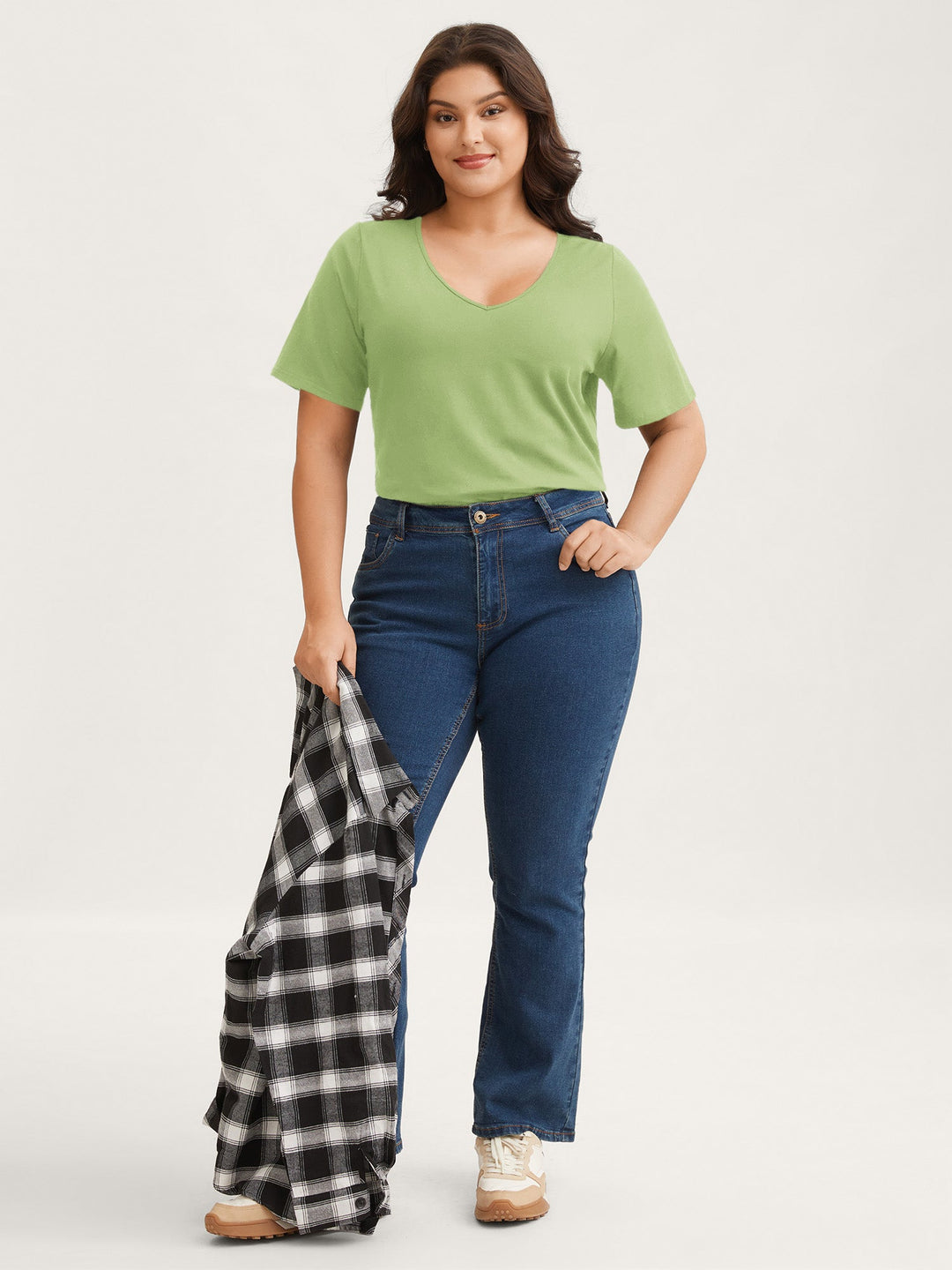 Cotton V Neck Plain Basic T-shirt