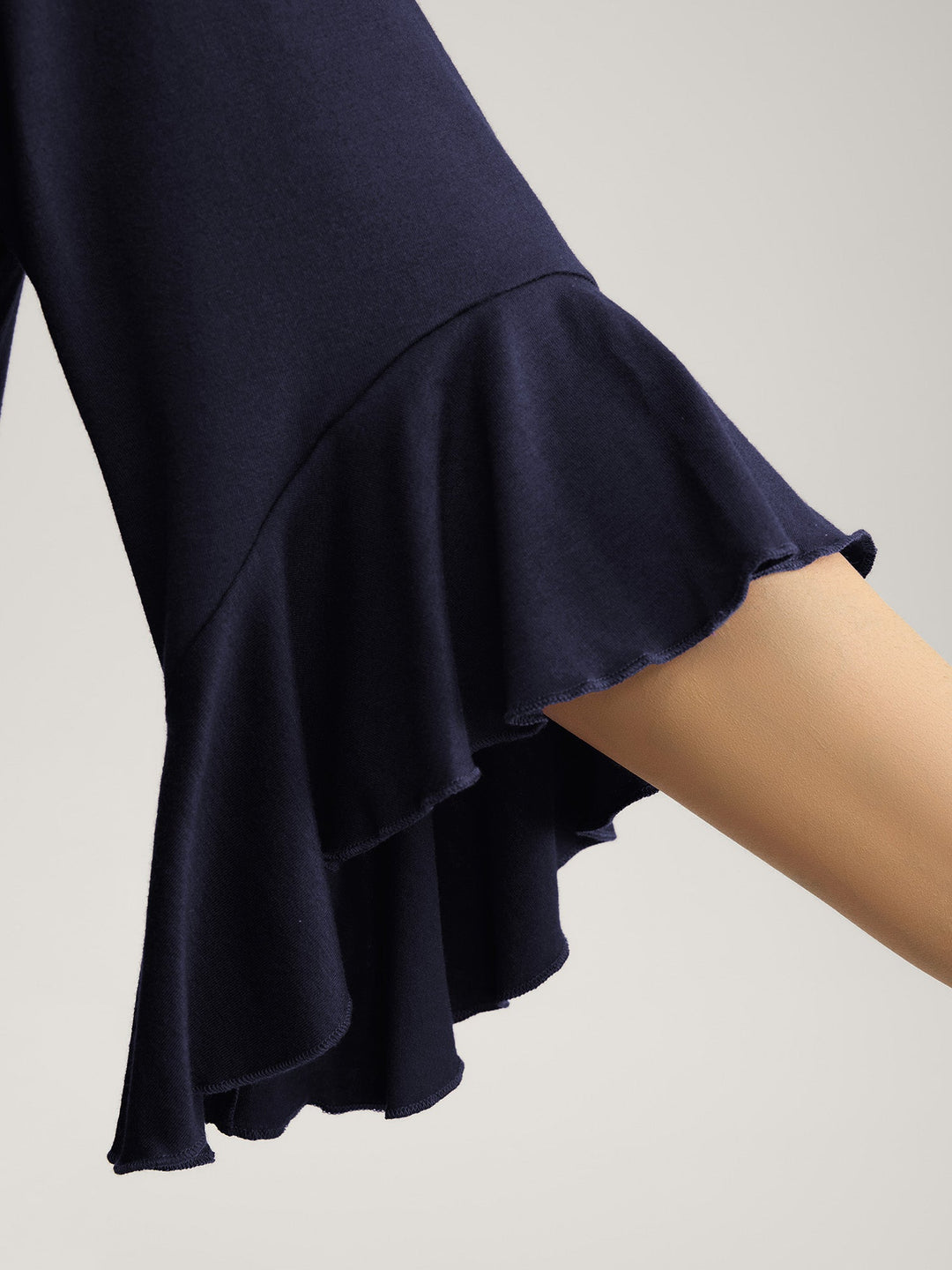 Supersoft Drawstring Neckline Ruffled Sleeve Knit Top
