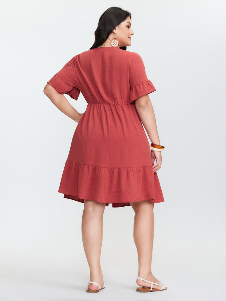 Floral Embroidery V-Neck Tiered Mini Dress