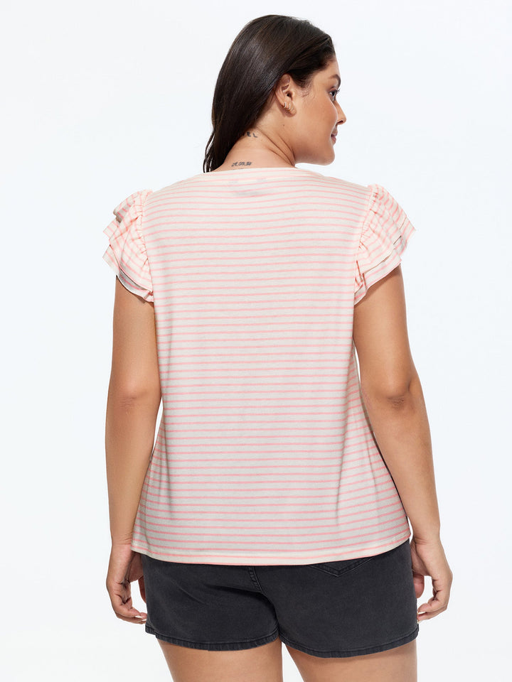 Supersoft Stretchy Sheer Ruffled Sleeve T-Shirt
