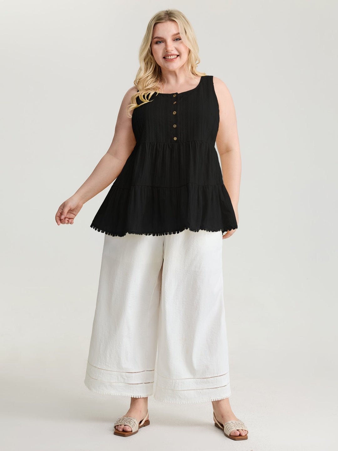Pure Cotton Textured Tiered Tank Top