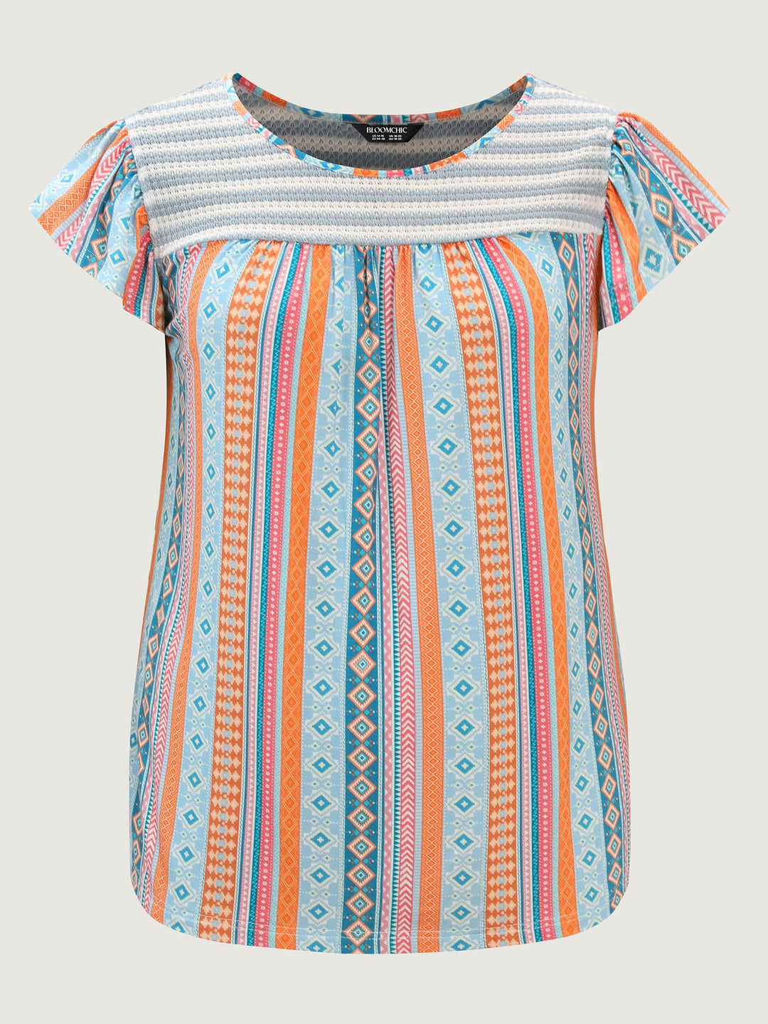 Geometric Print Ruffled Sleeve Knit Top
