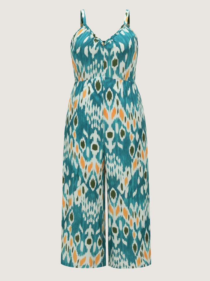 Abstract Print Spaghetti Strap Wide Leg Jumpsuit
