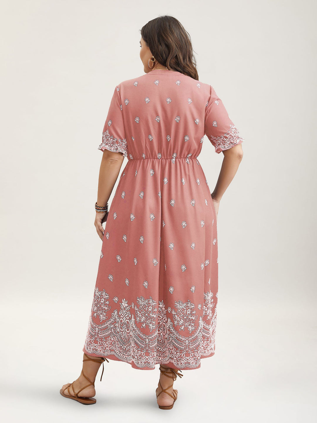 Floral Waist-Tie Notched Collar Midi Dress
