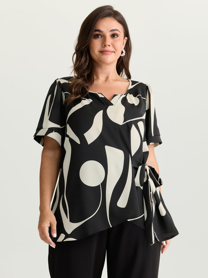 Abstract Print Knotted Blouse
