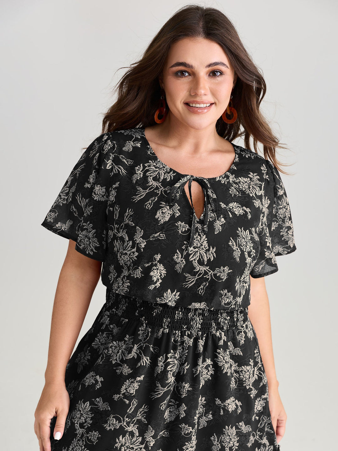 Floral Print Shirred Waist Mini Dress