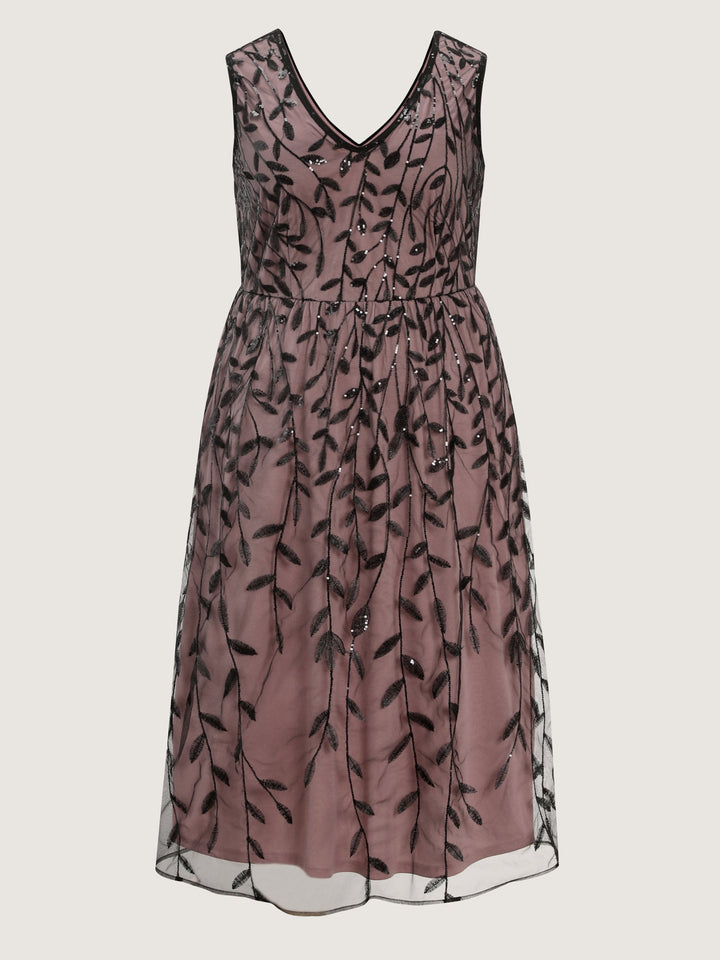 Sequin Embroidery Color Contrast V-Neck Midi Dress