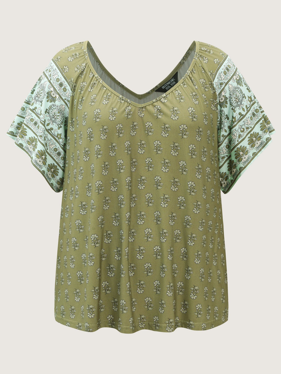 Supersoft Floral Print Flared Sleeve Pleated Knit Top