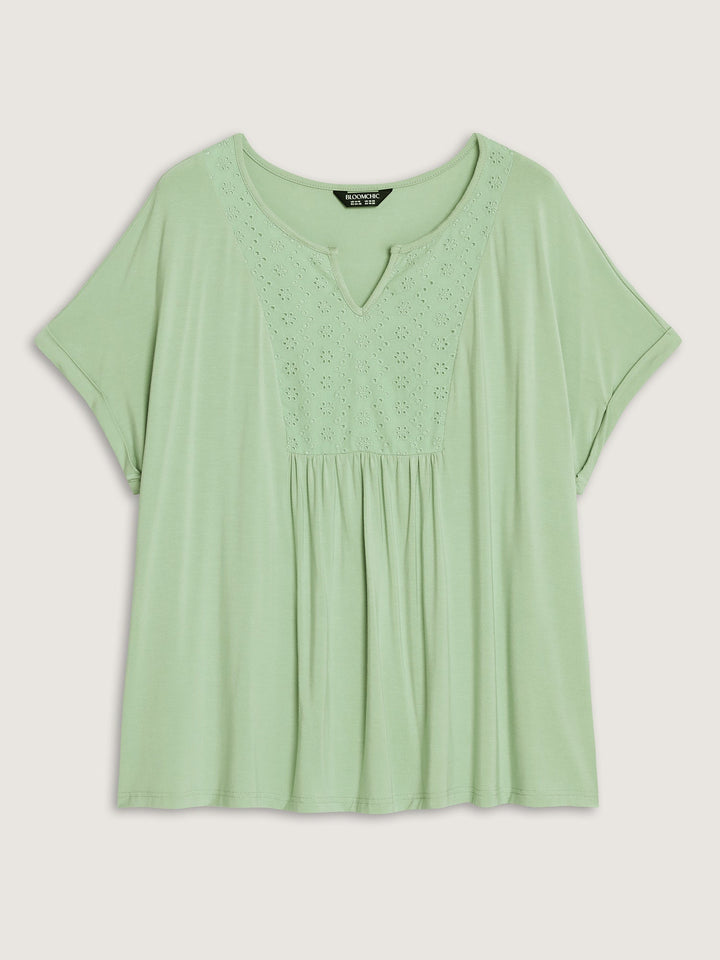 Textured Cut Out V-Neck T-Shirt