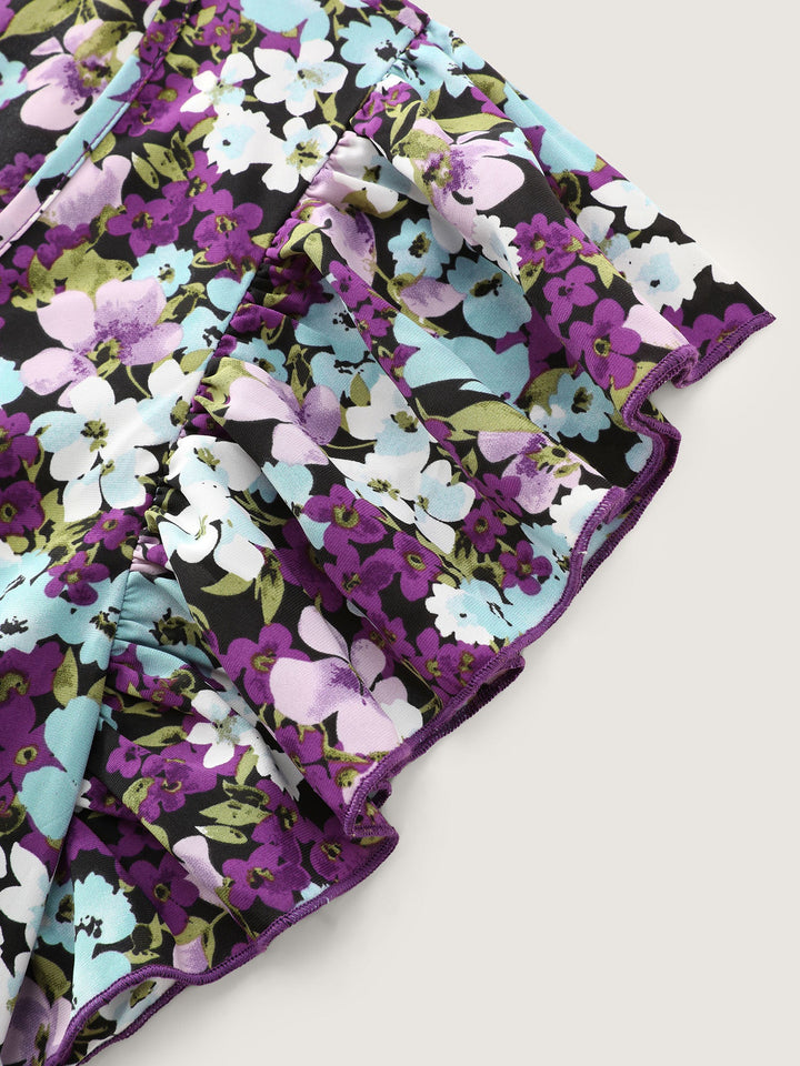 Floral Print Drawstring Neckline Blouse