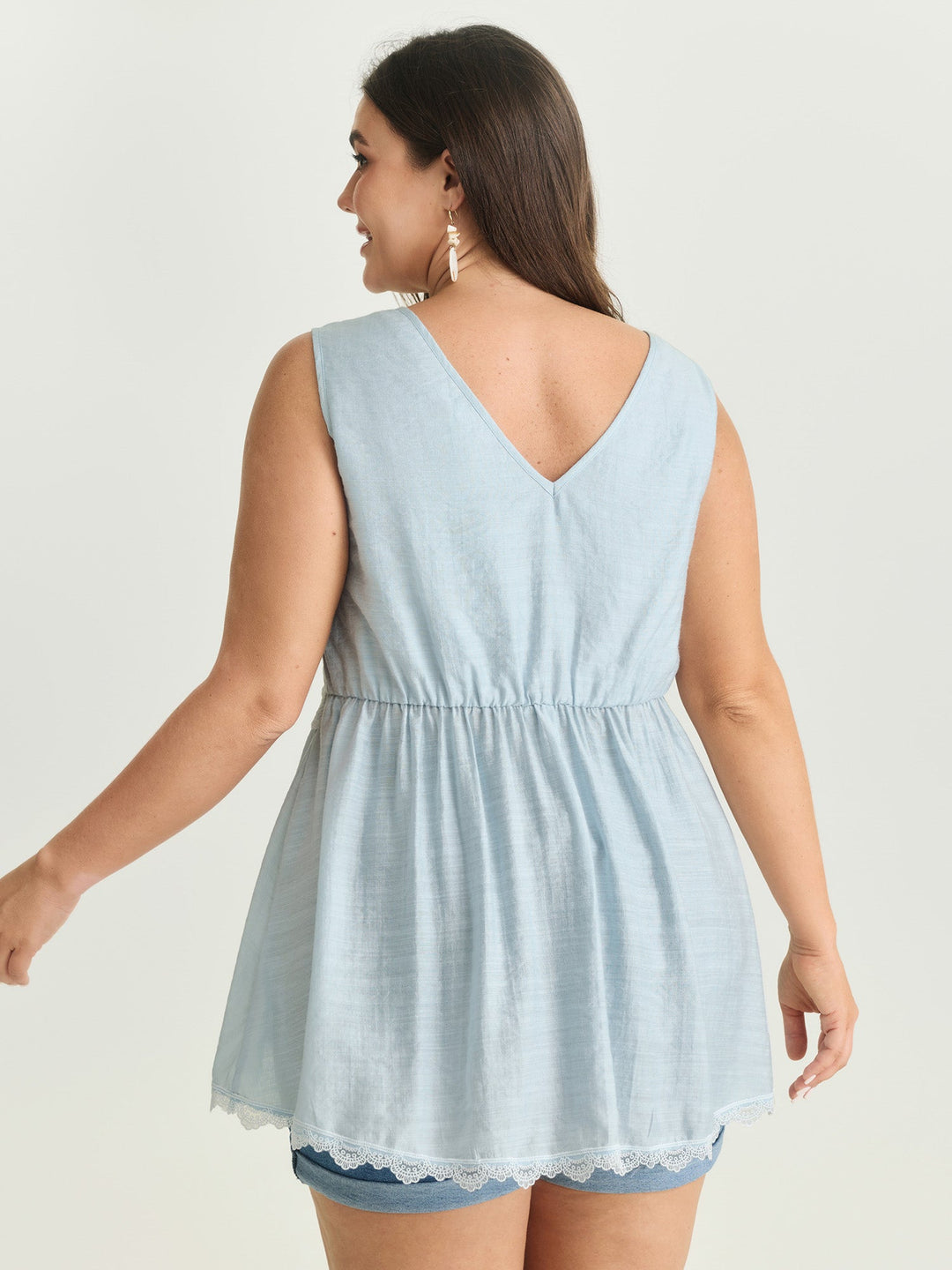 Lace Neckline Plain Blouse