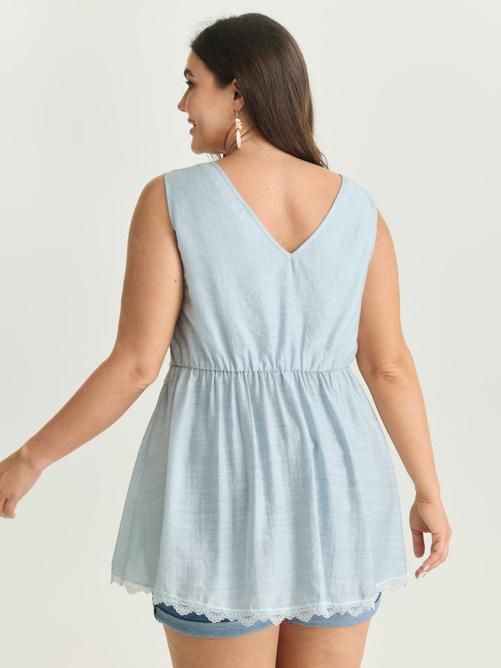 Lace Neckline Plain Blouse