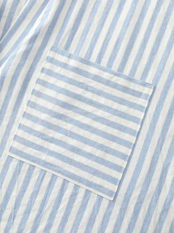 Cotton Striped Print Pockets Curvy Fit Blouse