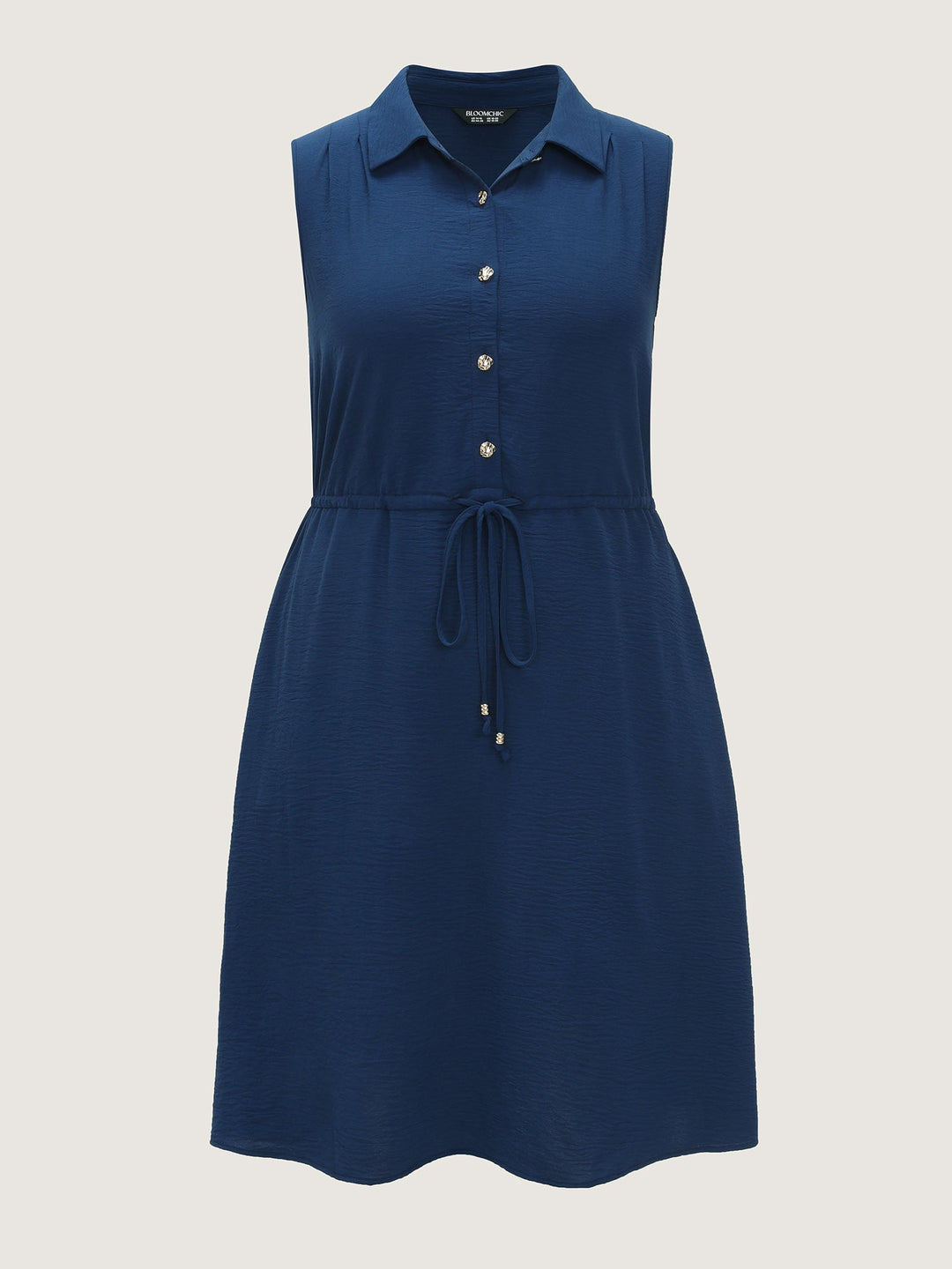 Collar Button Detail Waist Drawstring Mini Dress