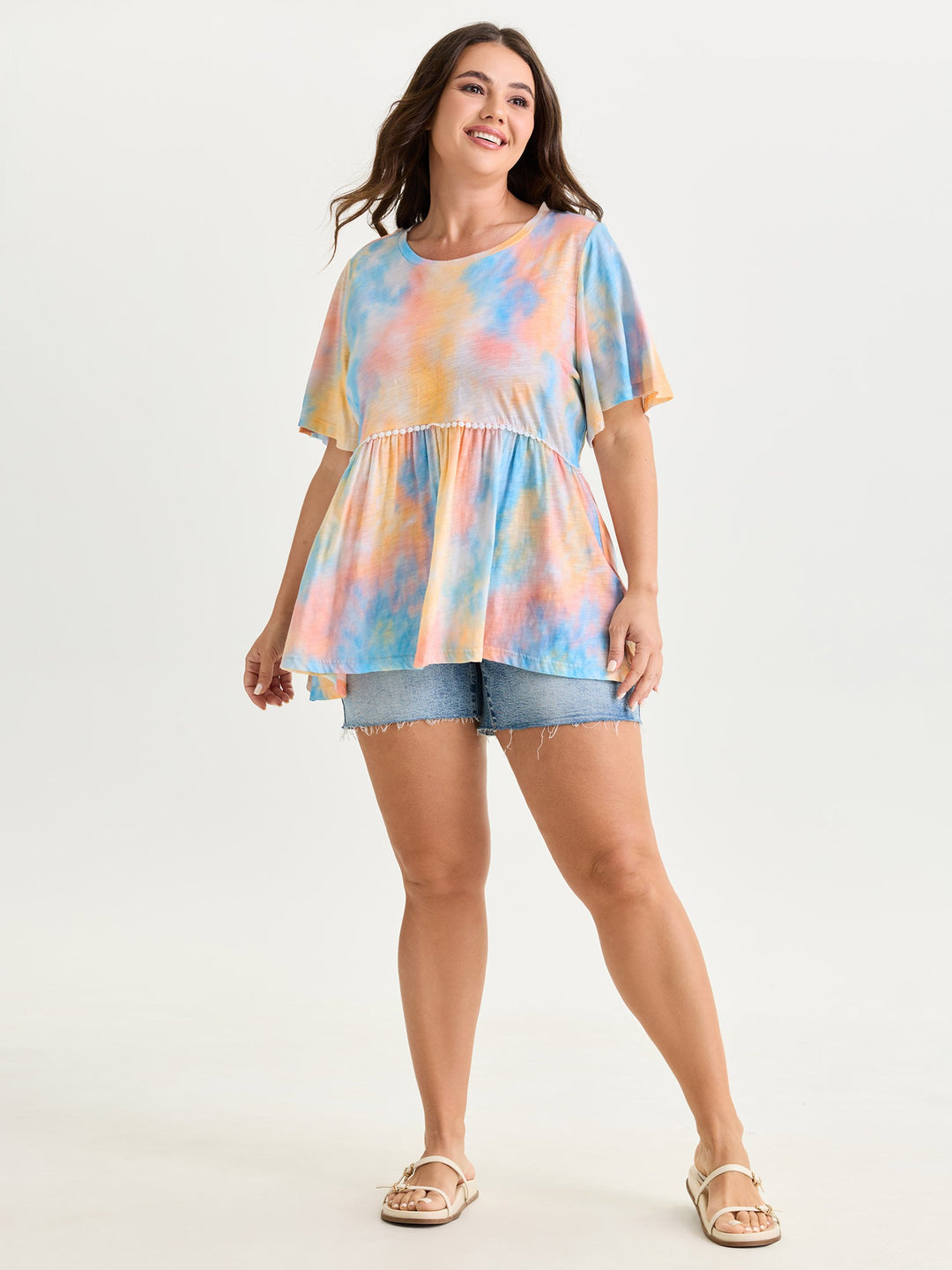 Cotton Color Gradient Fit And Flare Knit Top