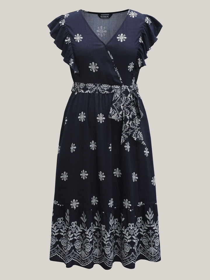Rayon Stretchy Waist Pockets Flutter Maxi Dress