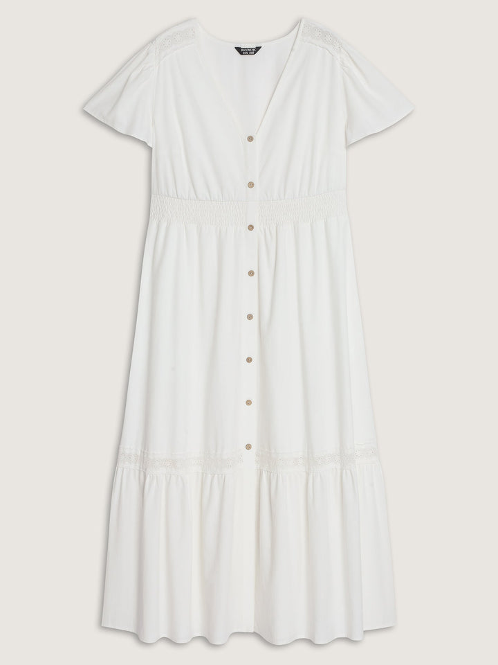 Shirred Waist Tiered V-Neck Maxi Dress