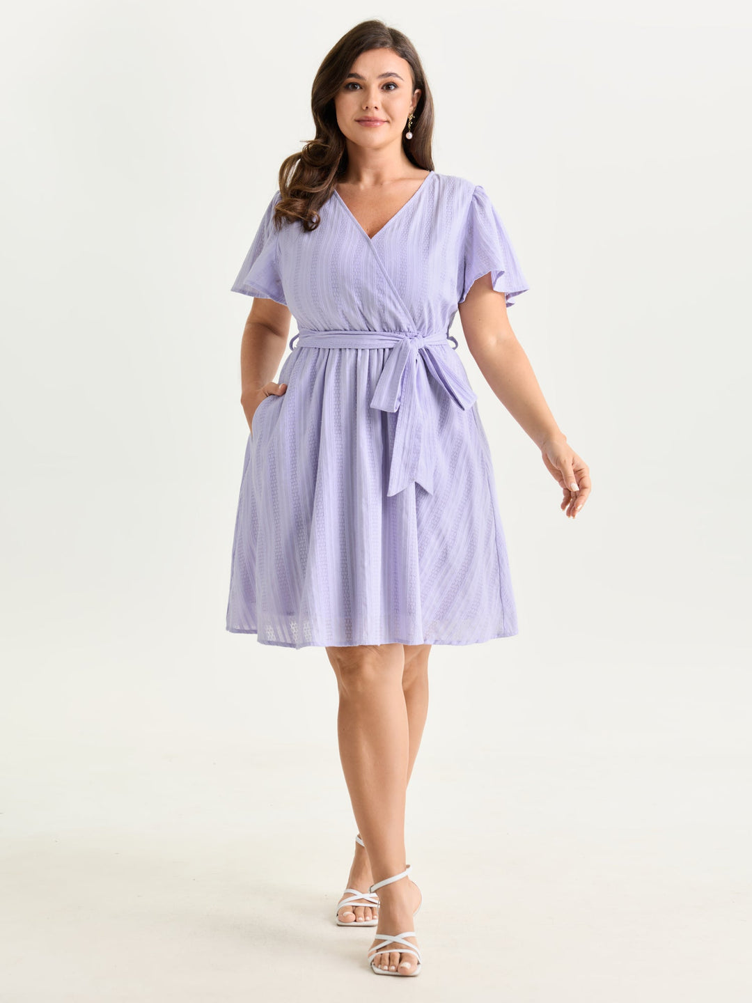 Cotton Textured Waist-Defining Tie Mini Dress