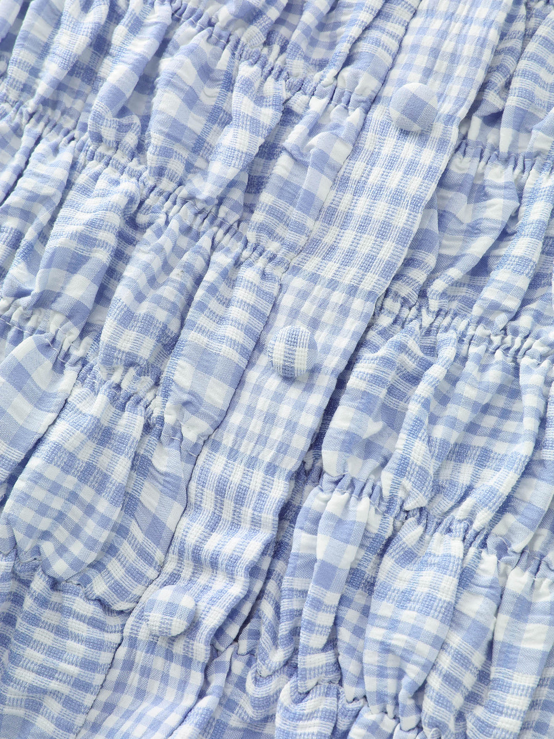 Check Pattern Shirred Bodice Midi Dress