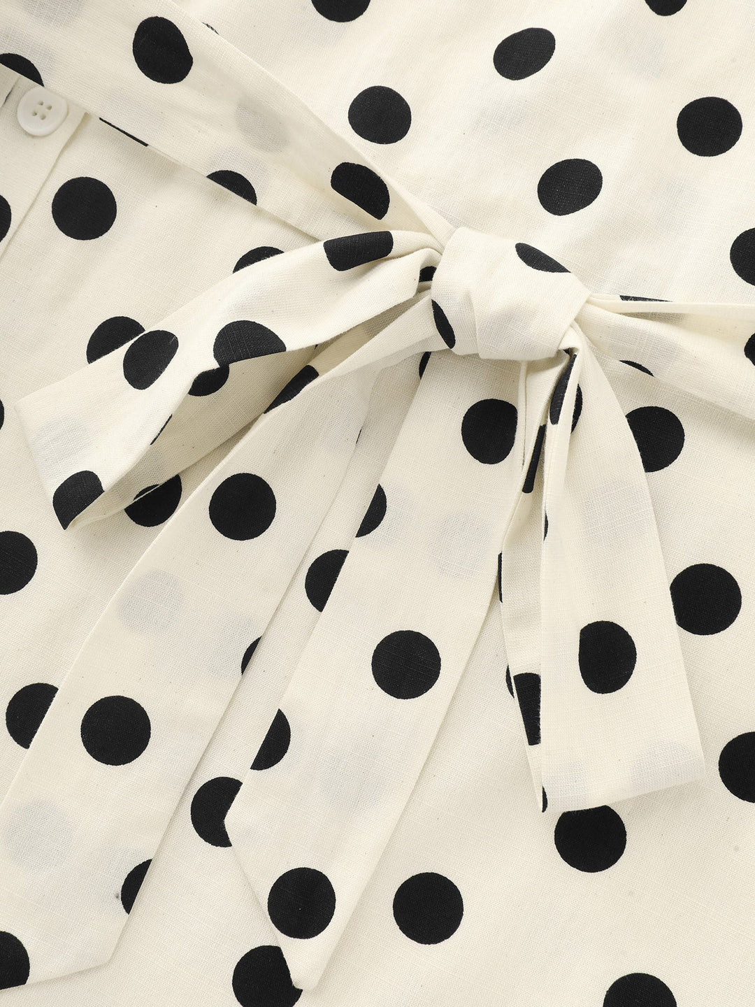 Cotton Linen Polka Dots Side Tie Collared Romper