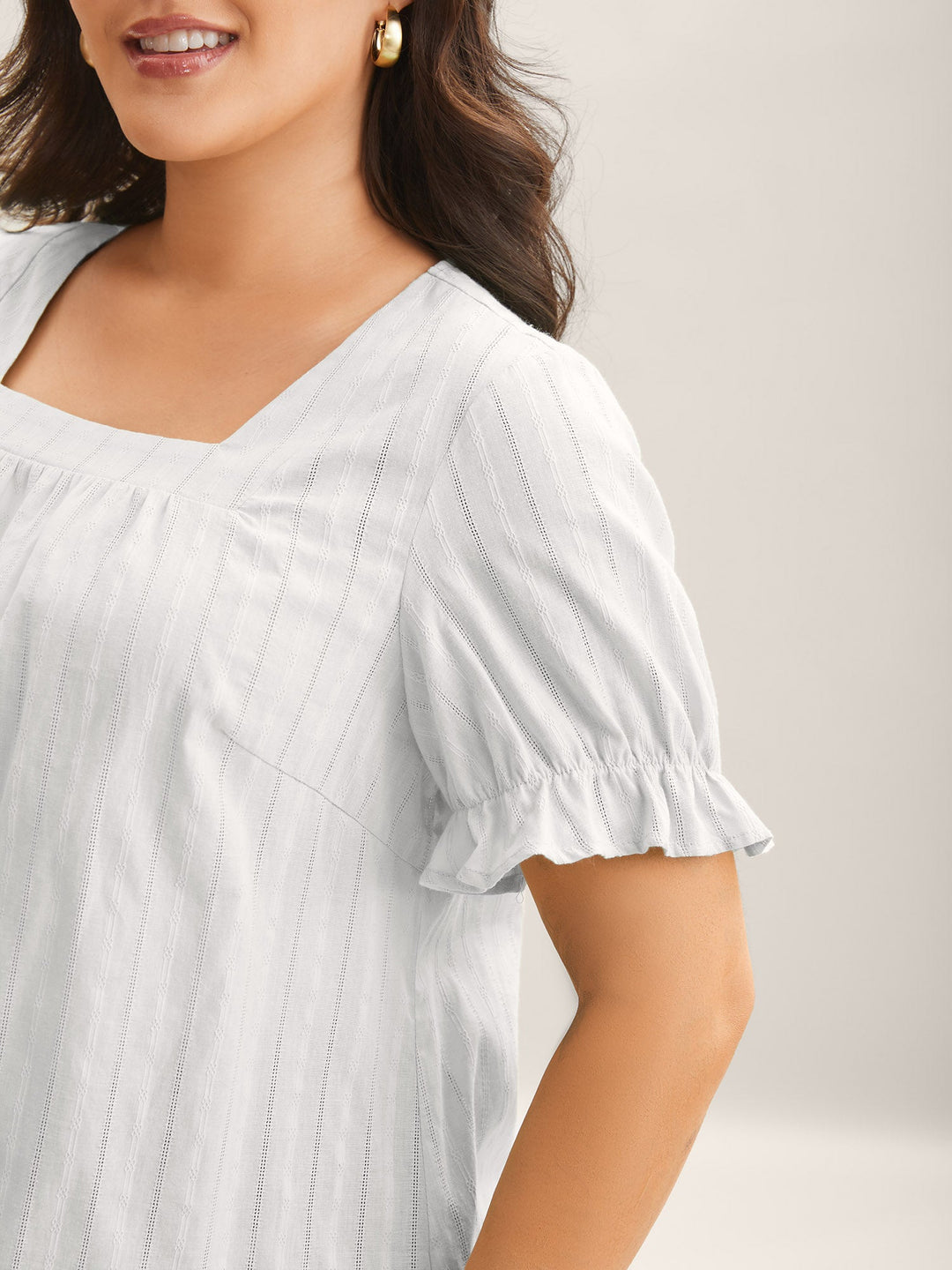 Cotton Square Neck Ruffled Sleeve Shirt