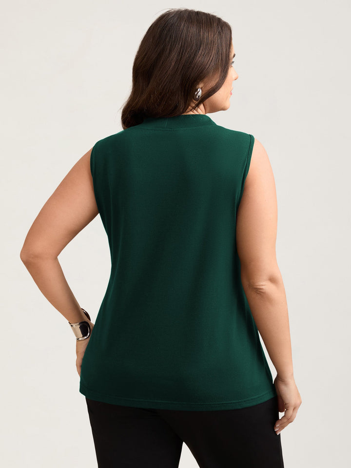 Knotted Neckline Fitted Sleeveless Blouse