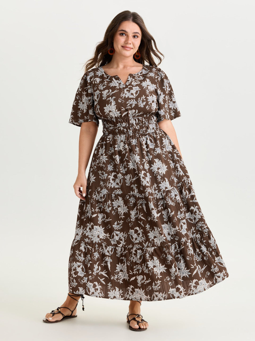 Textured Shirred Cinched Waist Maxi Dress